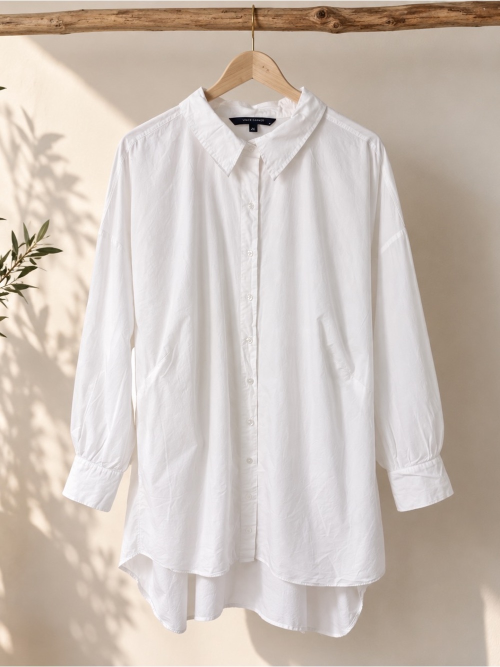 Walter Baker 2X White Cotton Smocked Button Front Shirt Balloon Sleeve Blouse